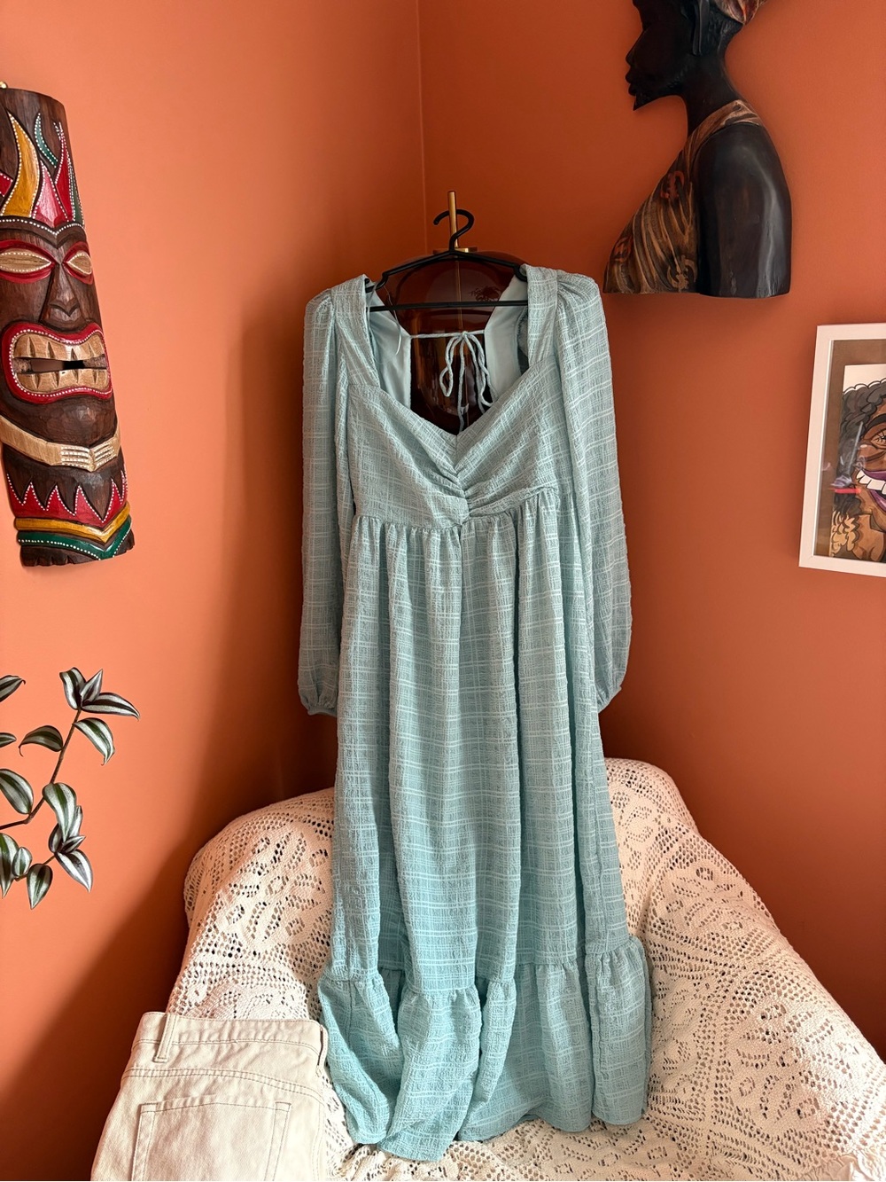 Bershka Pale Blue Long Sleeve Maxi Dress